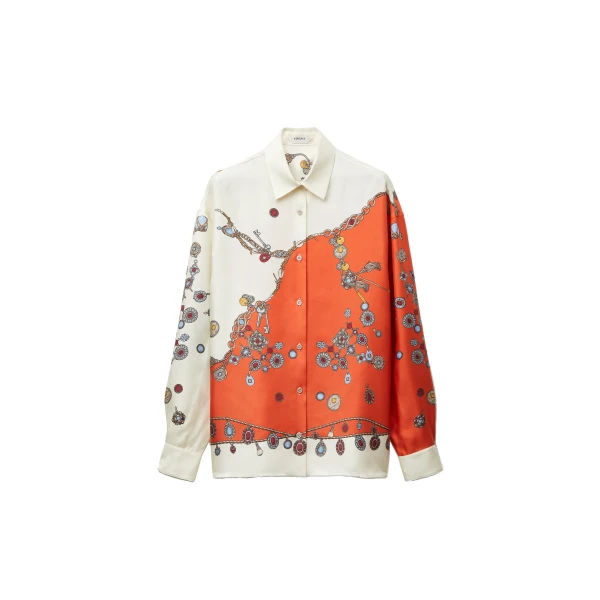 Versace Printed Silk Twill Shirt in Orange | Shirts | Coveti