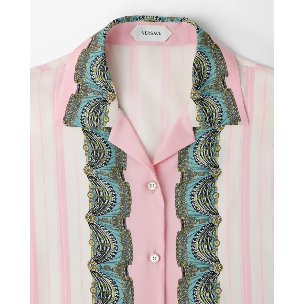 Versace Printed Silk Twill Shirt in Pink, view 2 | Shirts