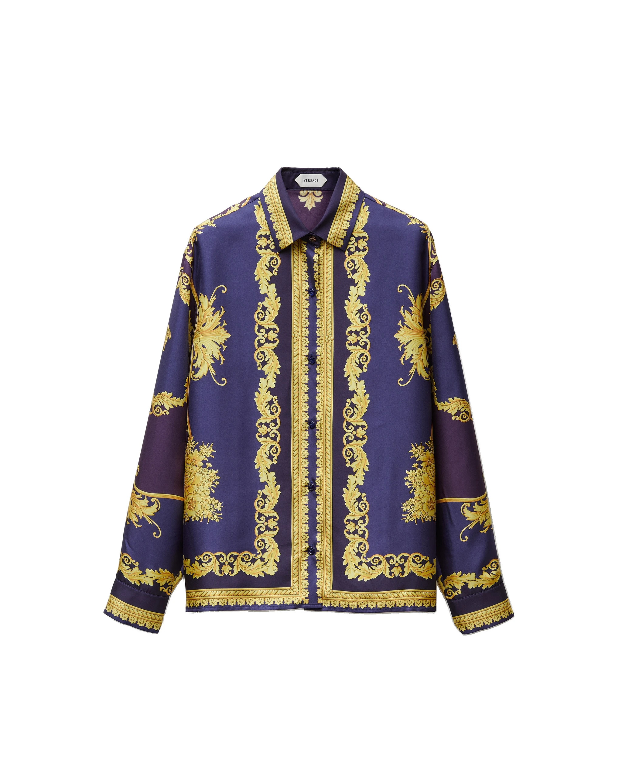 Versace Printed Silk Twill Shirt in Purple and Gold Versace Printed Silk Twill Shirt in Purple and Gold | Shirts | Coveti