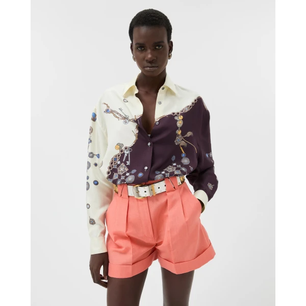 Versace Printed Silk Twill Shirt in Purple and White, view 2 | Shirts