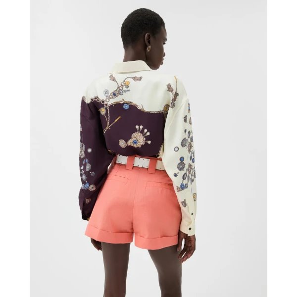 Versace Printed Silk Twill Shirt in Purple and White, view 3 | Shirts