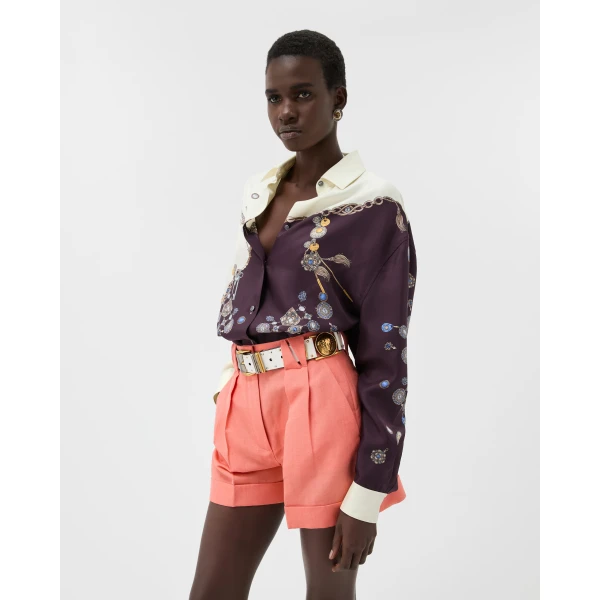 Versace Printed Silk Twill Shirt in Purple and White, view 4 | Shirts