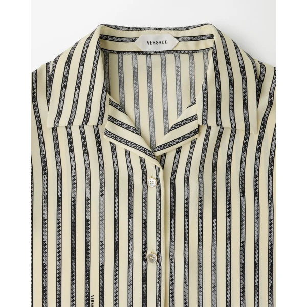 Versace Printed Silk Twill Shirt in White and Black, view 2 | Shirts