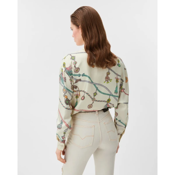 Versace Printed Silk Twill Shirt in White and Hanging' Out Print, view 3 | Shirts