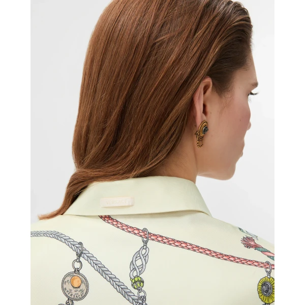 Versace Printed Silk Twill Shirt in White and Hanging' Out Print, view 5 | Shirts