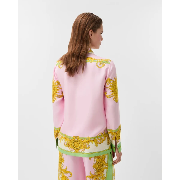Versace Printed Silk Twill Shirt in Yellow and Pink, view 3 | Shirts