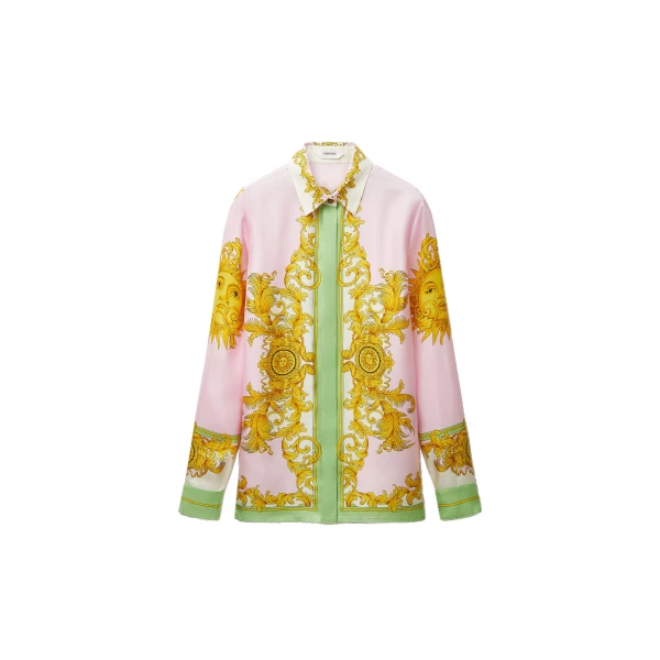Versace Printed Silk Twill Shirt in Yellow and Pink | Shirts | Coveti