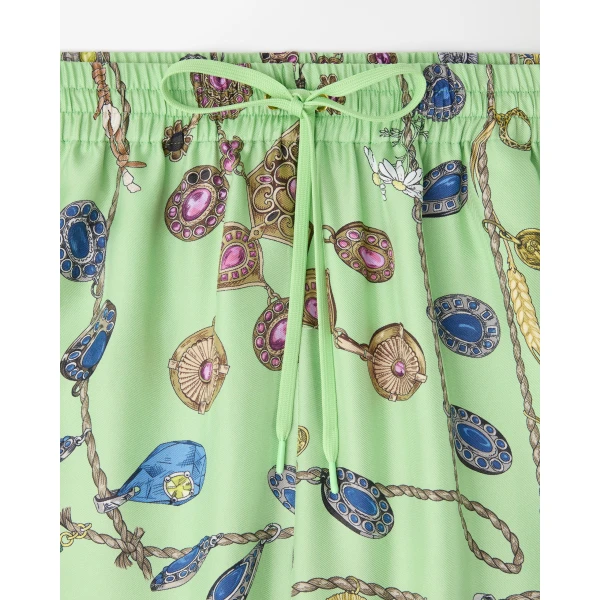 Versace Printed Silk Twill Shorts in Green, view 2 | Shorts