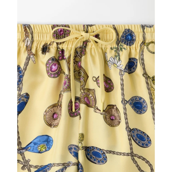Versace Printed Silk Twill Shorts in Yellow, view 2 | Shorts