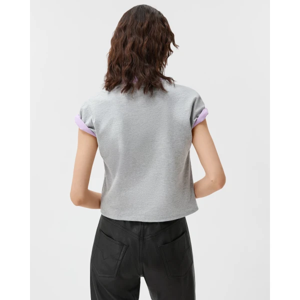 Versace Printed Stretch Cotton-Jersey T-Shirt in Grey and Lilac, view 3 | T-shirts