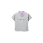 Versace Printed Stretch Cotton-Jersey T-Shirt in Grey and Lilac | T-shirts | Coveti