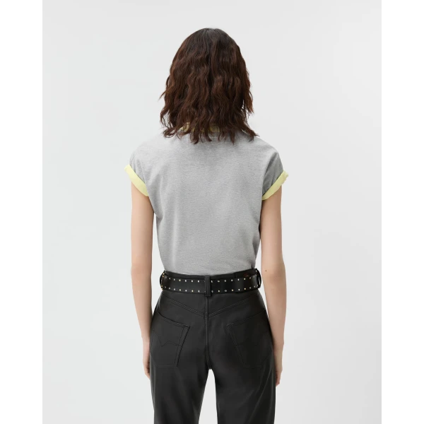 Versace Printed Stretch Cotton-Jersey T-Shirt in Grey and Yellow, view 3 | T-shirts