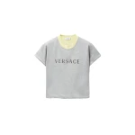 Versace Printed Stretch Cotton-Jersey T-Shirt in Grey and Yellow | T-shirts | Coveti