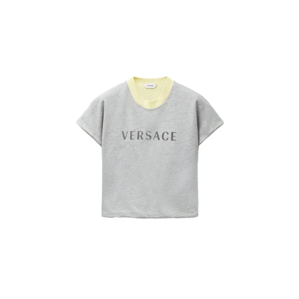 Printed Stretch Cotton-Jersey T-Shirt in Grey and Yellow