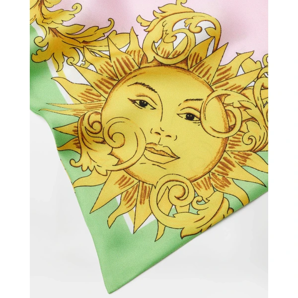 Versace Printed Twill Bandana in Yellow and Pink, view 3 | Scarves