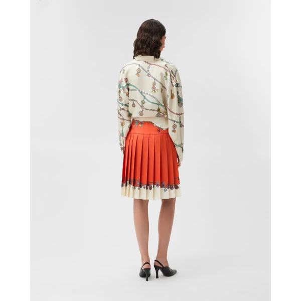 Versace Printed Twill Silk Midi Skirt in Orange, view 3 | Midi Skirts