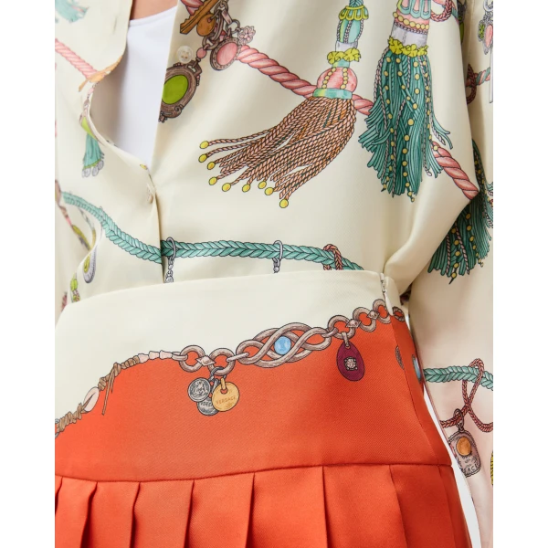 Versace Printed Twill Silk Midi Skirt in Orange, view 5 | Midi Skirts