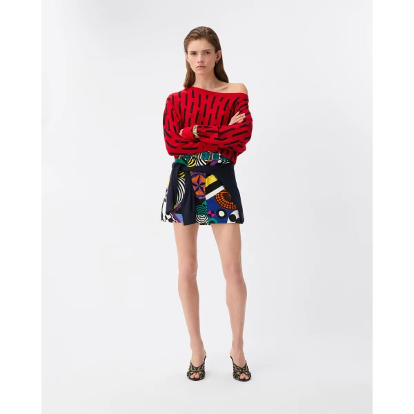 Versace Printed Velvet Mini Skirt in Multicolour, view 2 | Mini Skirts