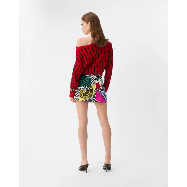 Versace Printed Velvet Mini Skirt in Multicolour, view 3 | Mini Skirts