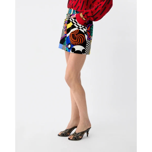 Versace Printed Velvet Mini Skirt in Multicolour, view 4 | Mini Skirts