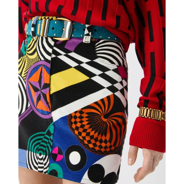 Versace Printed Velvet Mini Skirt in Multicolour, view 5 | Mini Skirts