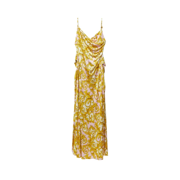 Versace Printed Viscose Jersey Gown in Yellow and Pink | Evening Gowns | Coveti