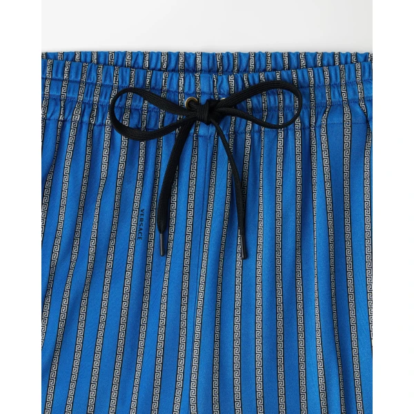 Versace Printed Viscose-Jersey Pajama-Style Pants in Blue, view 2 | Pants