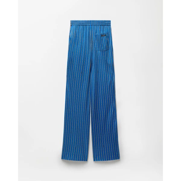 Versace Printed Viscose-Jersey Pajama-Style Pants in Blue, view 3 | Pants