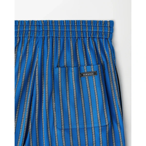 Versace Printed Viscose-Jersey Pajama-Style Pants in Blue, view 4 | Pants