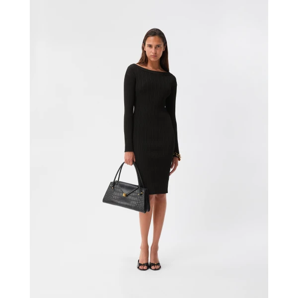 Versace Ribbed Knit Midi Dress in Black, view 2 | Midi Dresses