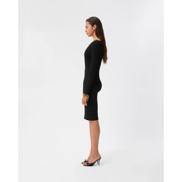 Versace Ribbed Knit Midi Dress in Black, view 4 | Midi Dresses