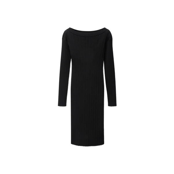Ribbed Knit Midi Dress in Black