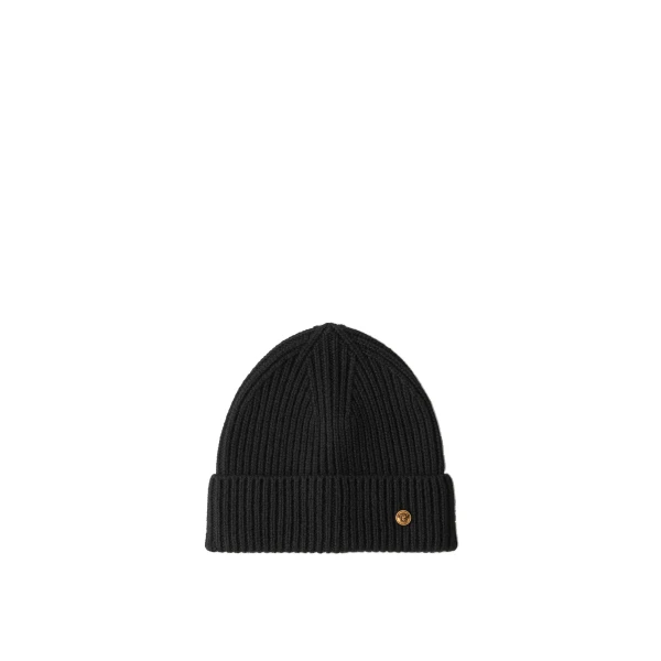 Ribbed Wool Knit Beanie in Black
