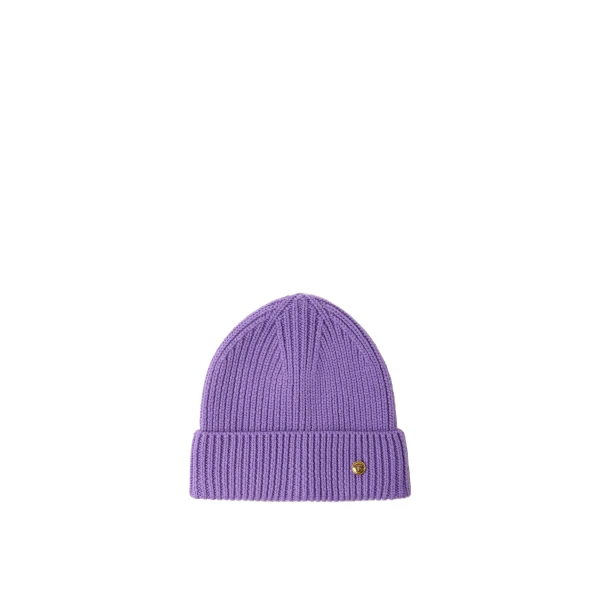 Ribbed Wool Knit Beanie in Purple