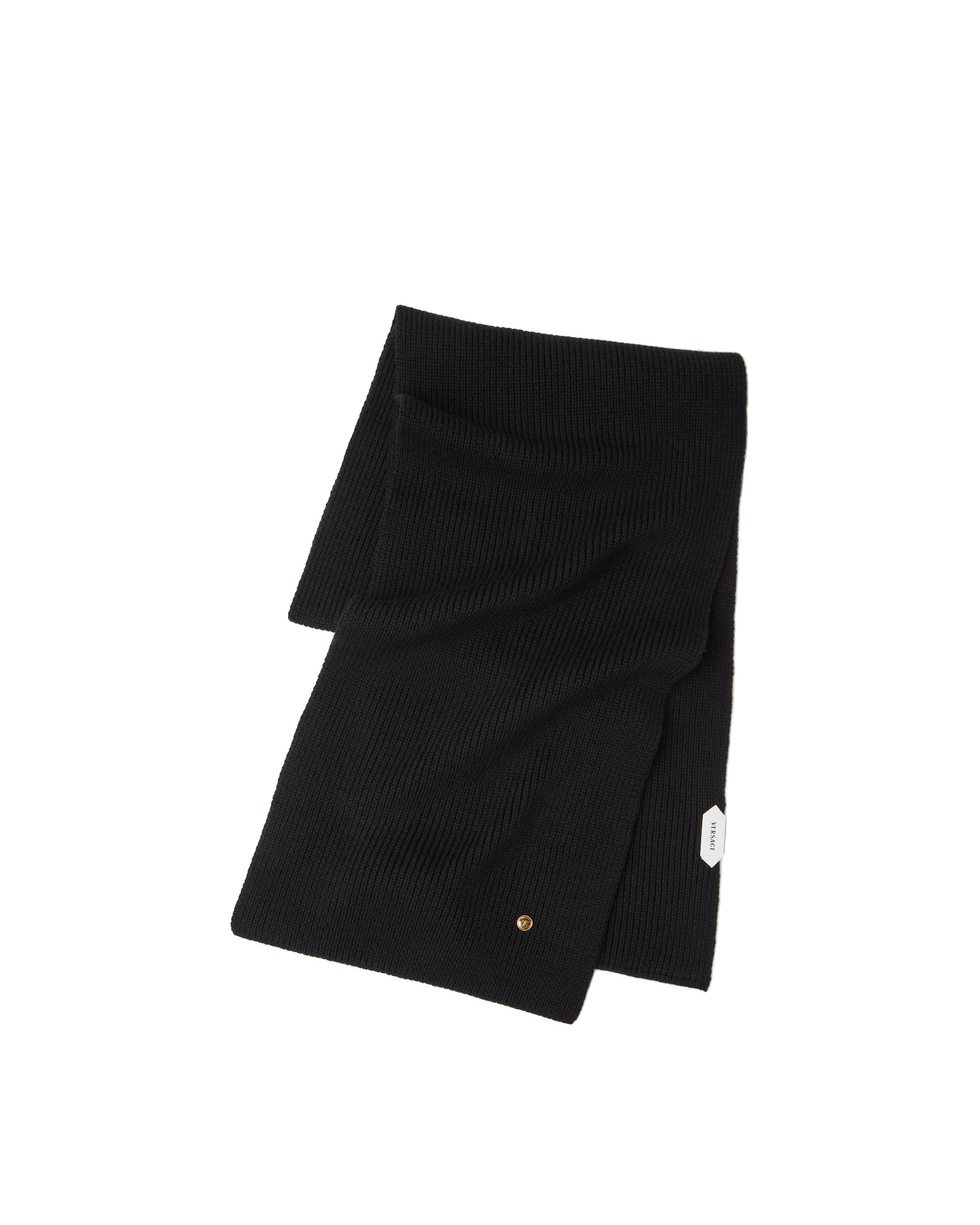 Versace Ribbed Wool Knit Scarf in Black Versace Ribbed Wool Knit Scarf in Black | Scarves | Coveti