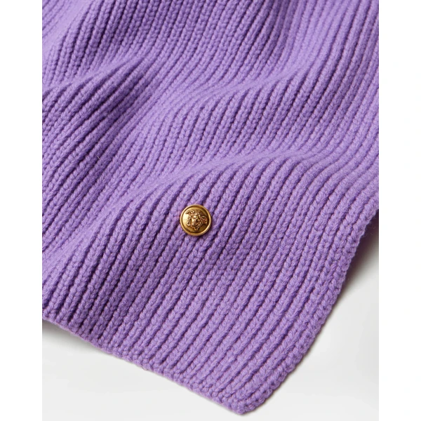 Versace Ribbed Wool Knit Scarf in Purple, view 3 | Scarves