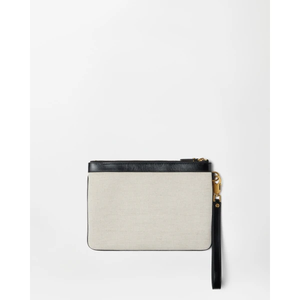 Versace Rivière Canvas Pouch in Black and Beige, 19.5 cm, view 4 | Clutch Bags