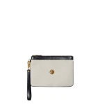 Versace Rivière Canvas Pouch in Black and Beige, 19.5 cm | Clutch Bags | Coveti