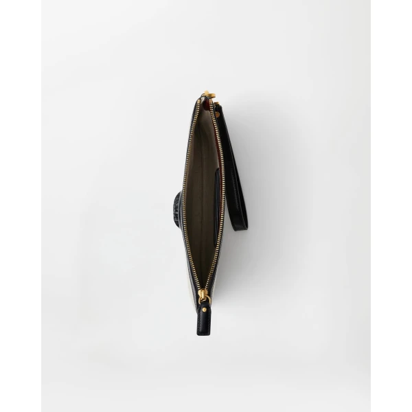 Versace Rivière Canvas Pouch in Black and Beige, 27 cm, view 3 | Wallets & Purses