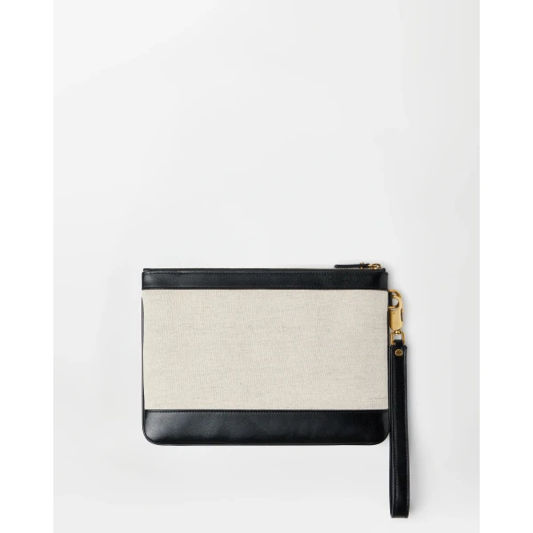 Versace Rivière Canvas Pouch in Black and Beige, 27 cm, view 4 | Wallets & Purses