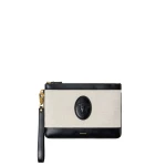 Versace Rivière Canvas Pouch in Black and Beige, 27 cm | Wallets & Purses | Coveti