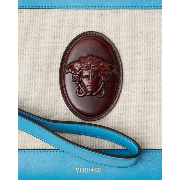 Versace Rivière Canvas Pouch in Light Blue, view 2 | Wallets & Purses