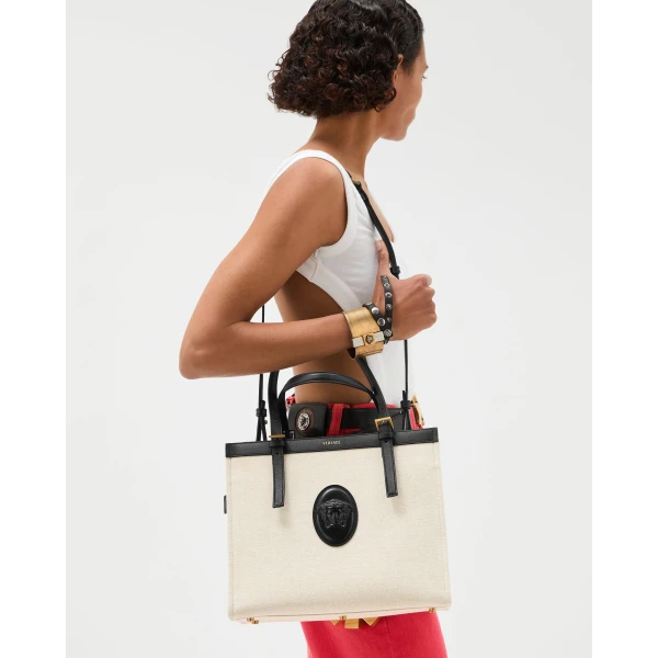 Versace Rivière Canvas Tote in Black and Beige, Ref. 1A17864, view 2 | Totes & Top-Handle Bags