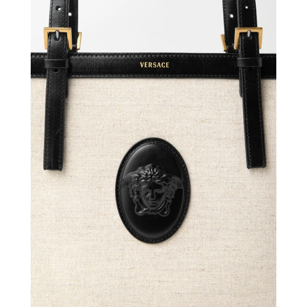 Versace Rivière Canvas Tote in Black and Beige, Ref. 1A17864, view 4 | Totes & Top-Handle Bags