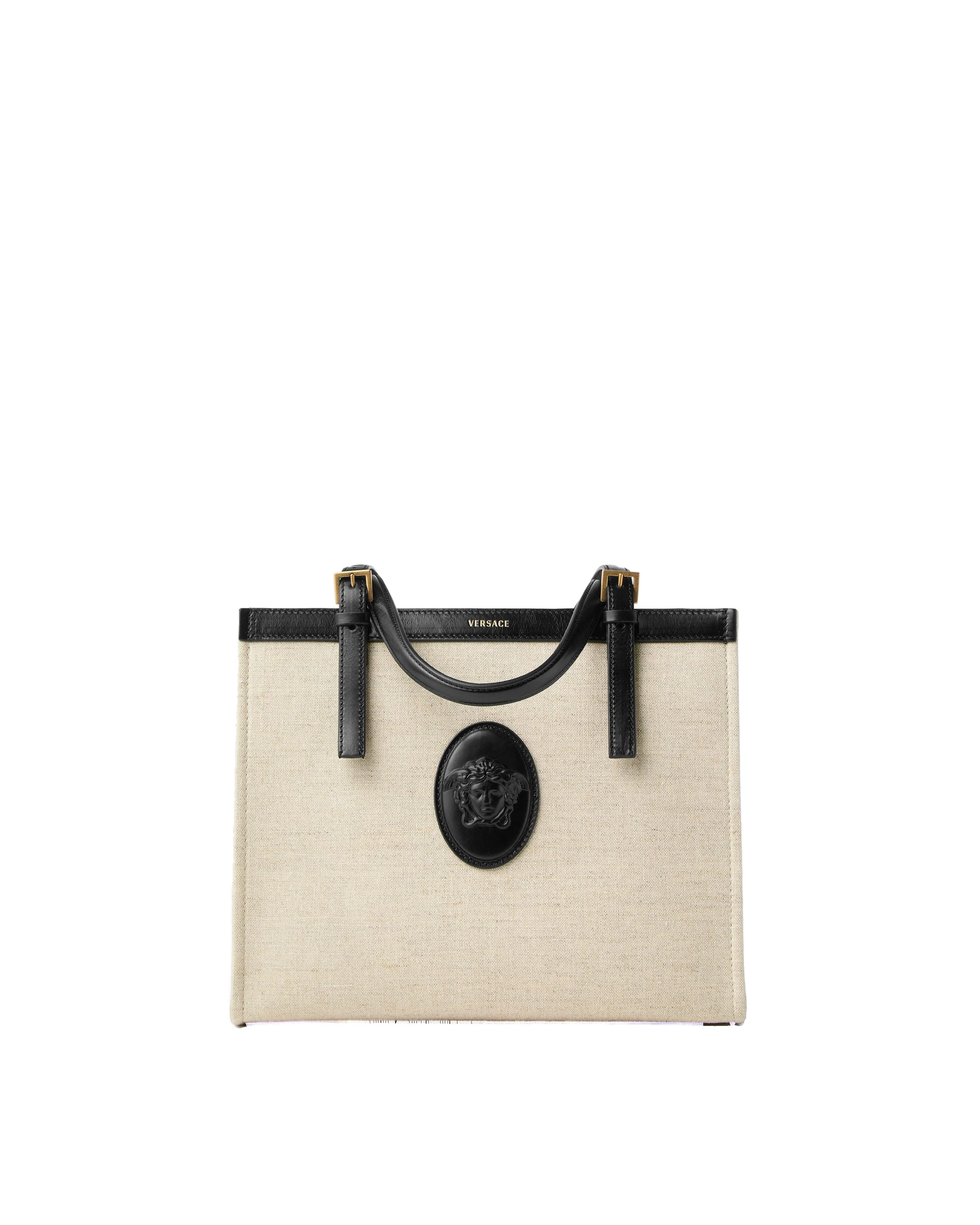Versace Rivière Canvas Tote in Black and Beige, Ref. 1A17864 Versace Rivière Canvas Tote in Black and Beige, Ref. 1A17864 | Totes & Top-Handle Bags | Coveti