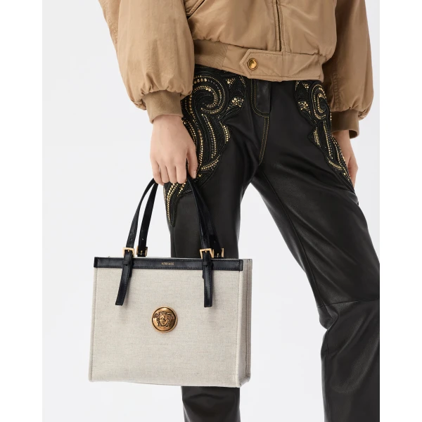 Versace Rivière Canvas Tote in Black and Beige, Ref. 1A19218, view 2 | Totes & Top-Handle Bags