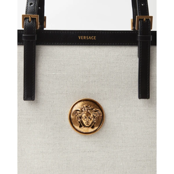 Versace Rivière Canvas Tote in Black and Beige, Ref. 1A19218, view 4 | Totes & Top-Handle Bags