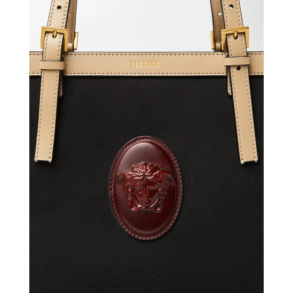 Versace Rivière Canvas Tote in Black, view 4 | Totes & Top-Handle Bags