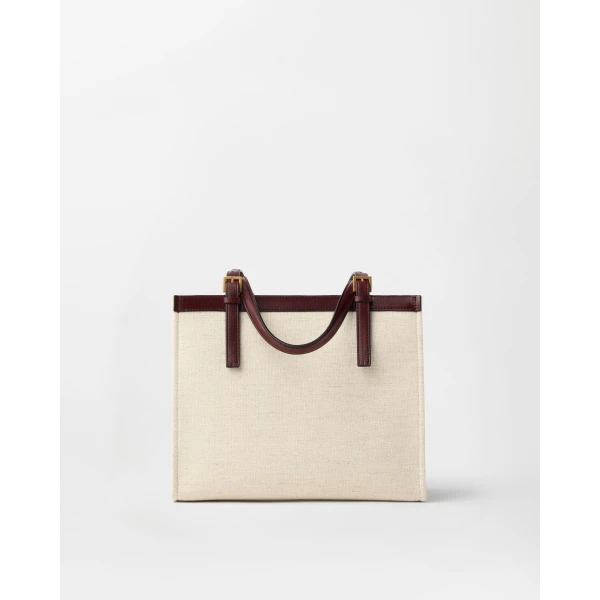 Versace Rivière Canvas Tote in Brown and Beige, view 5 | Totes & Top-Handle Bags