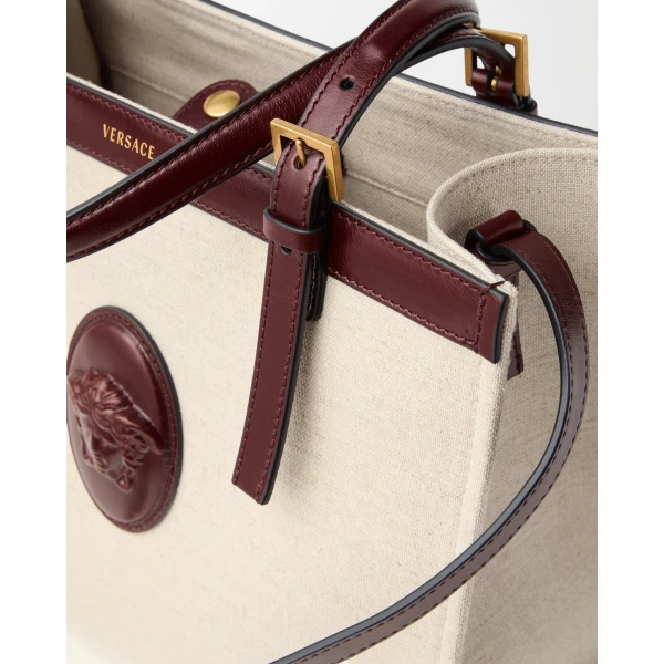 Versace Rivière Canvas Tote in Brown and Beige, view 6 | Totes & Top-Handle Bags